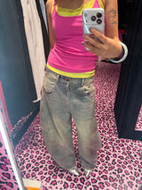 Ninety Girl Logo Glitter Buggy Denim Pants