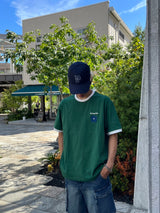 writing flower ringer logo tee