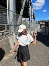 writing flower ringer logo tee