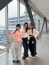 chain embroidery glitter sweat pants