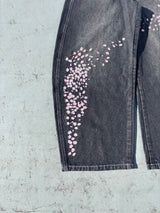Sakura Embroidered Slub Denim Buggy Pants