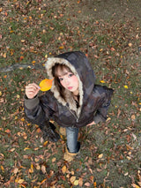 毛絨絨連帽羽絨夾克