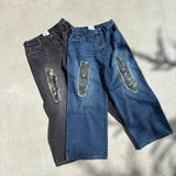 camouflage patch wide denim