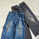 camouflage patch wide denim