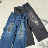 camouflage patch wide denim