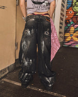 平成标志闪亮印花牛仔裤