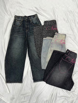 Ninety Girl Logo Glitter Buggy Denim Pants
