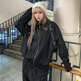 n 로고 스트라이프 블루슨