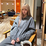 n 로고 스트라이프 블루슨