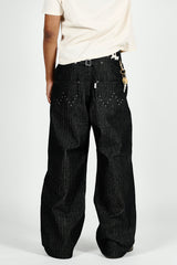 Herringbone studs denim pants