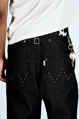 Herringbone studs denim pants