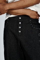Herringbone studs denim pants