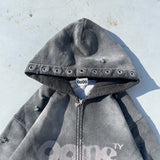 銷毀的拼貼拉鍊連帽衫