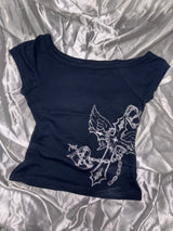 Cross Logo Off Shoulder Tee