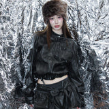 vegan leather Ribbon bubble skirt