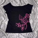 Cross Logo Off Shoulder Tee