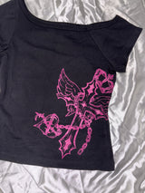 Cross Logo Off Shoulder Tee