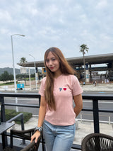 Heart patch logo henley neck short-sleeve tee