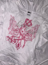 Cross Logo Off-shoulder Sheer Tee