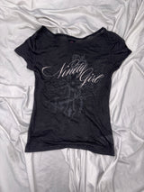 Cross Logo Off-shoulder Sheer Tee