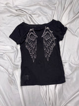 Cross Logo Off-shoulder Sheer Tee