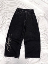 페더 로고 스터드 버기 데님 팬츠