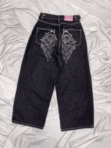 페더 로고 스터드 버기 데님 팬츠