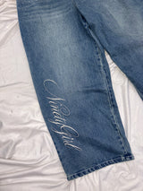 페더 로고 스터드 버기 데님 팬츠