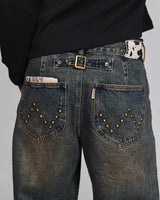 스터드 스트레이트 데님 팬츠