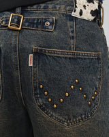 스터드 스트레이트 데님 팬츠