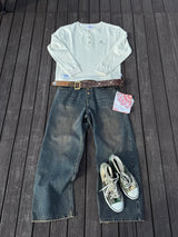 스터드 스트레이트 데님 팬츠