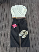 스터드 스트레이트 데님 팬츠