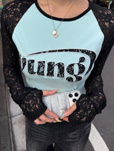 yung logo raglan lace L/S tee