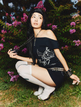 Cross Logo Off Shoulder Tee