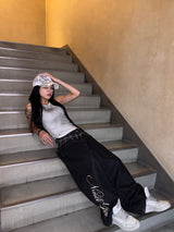 페더 로고 스터드 버기 데님 팬츠