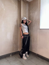 페더 로고 스터드 버기 데님 팬츠