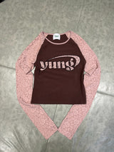 yung logo raglan lace L/S tee