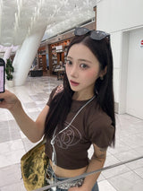 yung 로고 라인스톤 핏 티