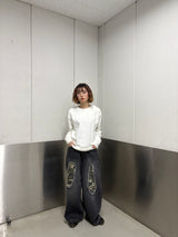 camouflage patch wide denim