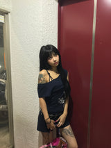 Cross Logo Off Shoulder Tee