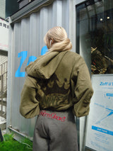 國王徽標樁縫線拉鍊連帽衫