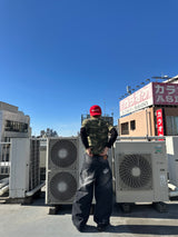 King Logo Slub Denim Buggy Pants