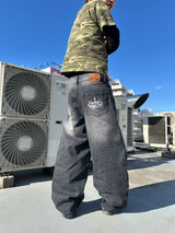 King Logo Slub Denim Buggy Pants