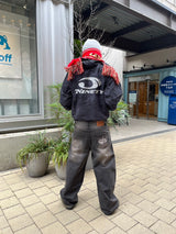 King Logo Slub Denim Buggy Pants