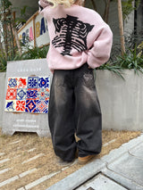 King Logo Slub Denim Buggy Pants