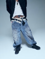 King Logo Slub Denim Buggy Pants