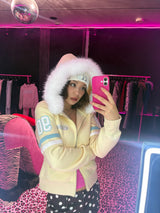 Waist-Defined Fur Zip Hoodie
