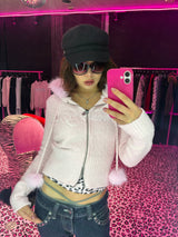 Fur Hooded Zip-Up Knit