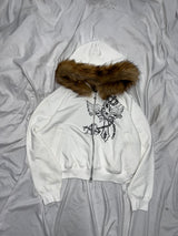 Cross Logo glitter Fur Zip Hoodie