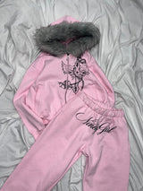 Cross Logo glitter Fur Zip Hoodie
